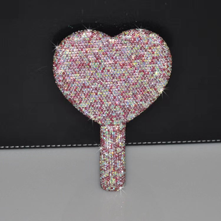 Espejo de mano grande de lujo con forma de corazón y purpurina