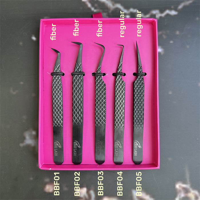 Pinzas para pestañas con volumen premium negras con punta de fibra