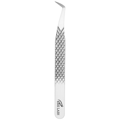 Pinzas para pestañas con volumen premium de plata con punta de fibra 