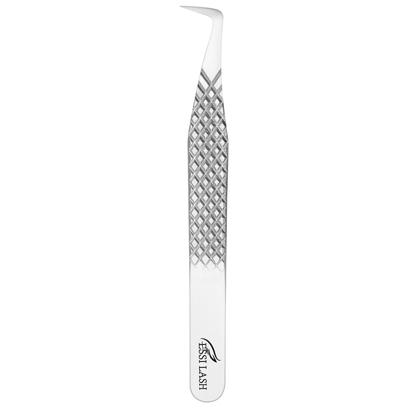 Pinzas para pestañas con volumen premium de plata con punta de fibra 