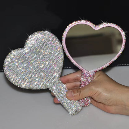 Espejo de mano grande de lujo con forma de corazón y purpurina