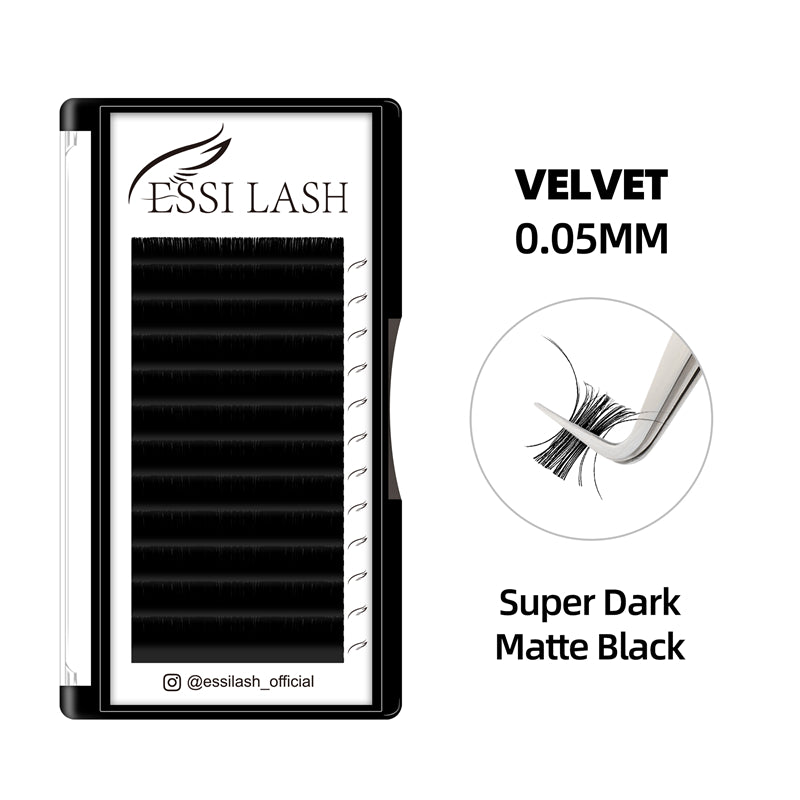 Extensiones de pestañas Velvet Lashes 0.05 Volumen Negro Mate Super Oscuro