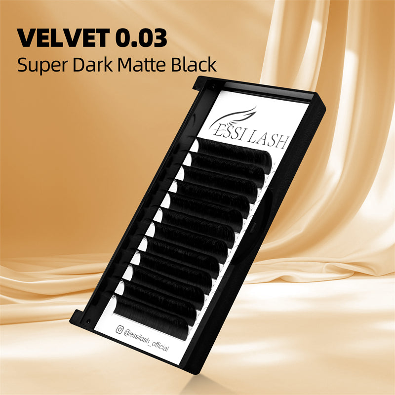 Extensiones de pestañas Velvet Lashes 0.03 Volumen Negro Mate Super Oscuro 